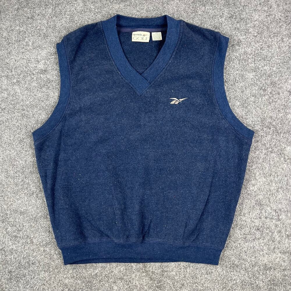 Reebok Golf Sweater Vest Mens Size L Blue Vintage V Neck Knit Casual Lightweight
